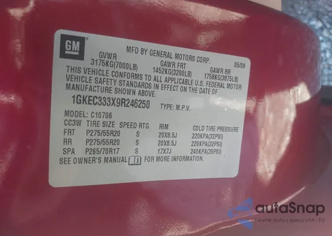 2009 GMC Yukon Slt2 из США, поврежденный, VIN 1GKEC333X9R246250